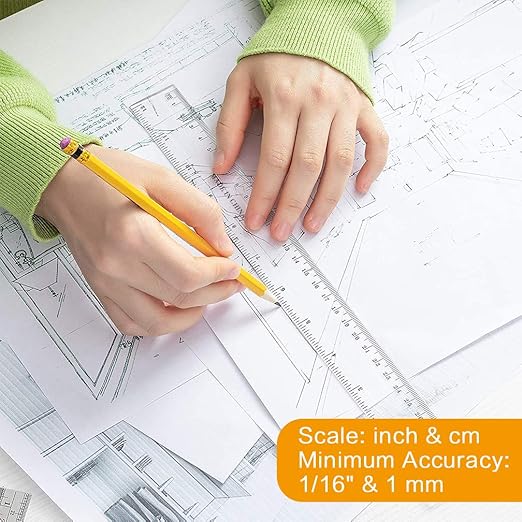 12 Inch Clear Plastic Rulers, Viaky Straight Measuring Tool with Inches and Centimeters, Durable Standard Math Ruler for School, Office and Home(2 Pack)