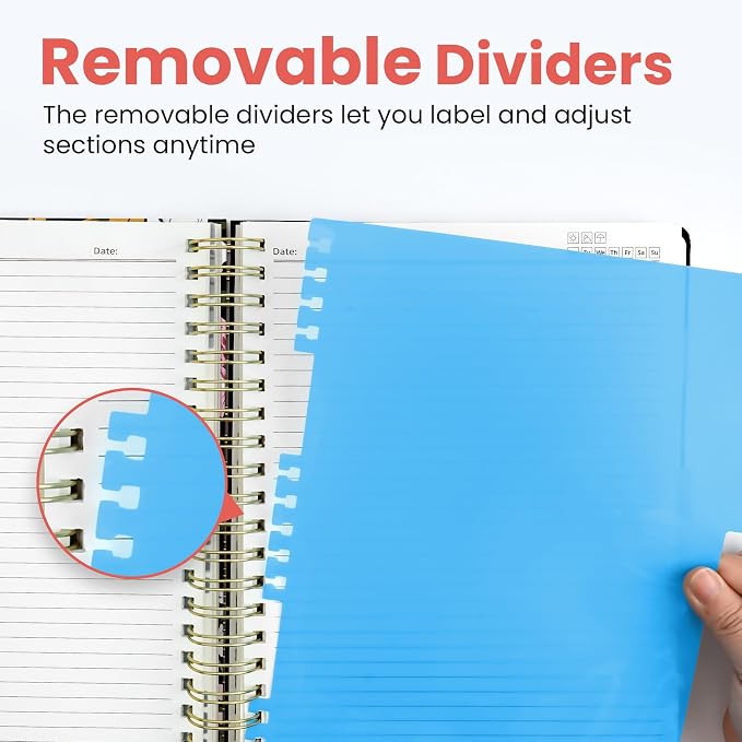 ZOTIA Large Spiral Notebooks for Work 5 Subject with Removable Dividers