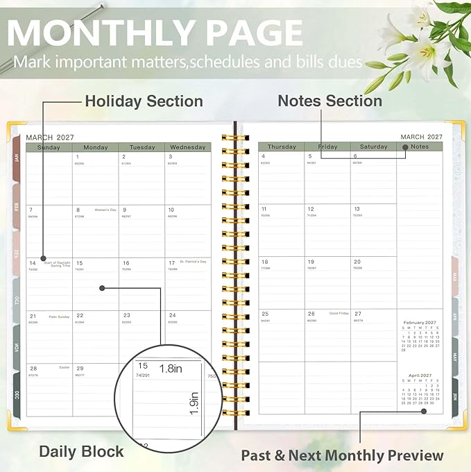 Large 2026-2027 Academic Planner – Weekly & Monthly Planner Organizer from Jul. 2026 - Jun. 2027, 8.5"x11" Aesthetic Dasiy Hardcover Daily Agenda Planning Book with Pocket, Stickers for Home Office
