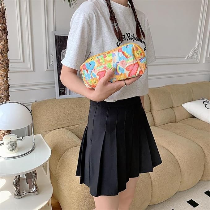 Pencil Case Office College School Storage Bag Pouch Holder Box Organizer Makeup Pouch Cosmetic Bag Aesthetic Cute Pen Case for Girls Boys Kids (Small blue flowers)