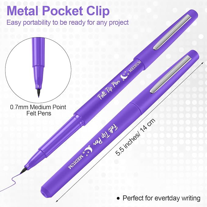 Fuyoooo 36 Pcs Purple Felt Tip Pens Bulk, Quick Dry, 0.7 mm Medium Point