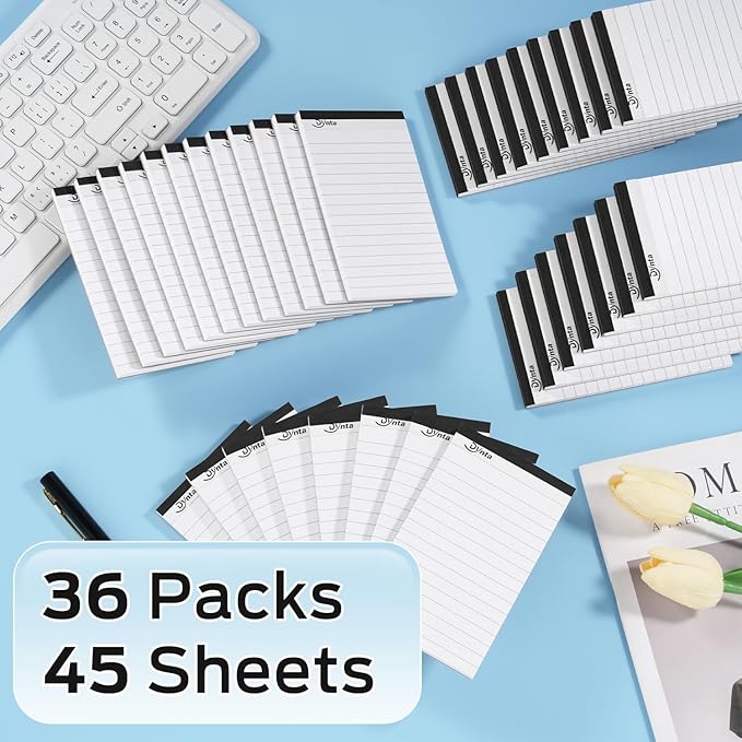 Dynta 36 Pcs Note Pads, 3x5 In Small Notepad, 80GSM White Lined Scratch Pads for Writing, 45 Sheets Per Memo Pad for Jotting Down Quick Notes, Grocery and Shopping Lists