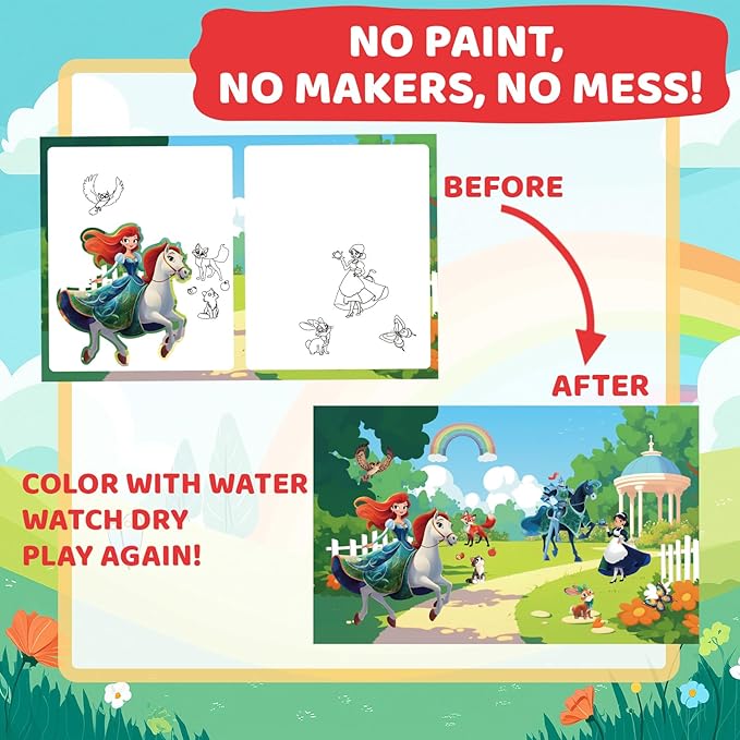 Mess Free Coloring Books for Toddlers, Reusable Water Toys for 3 4 5 6 Year Old Girl Boy, Road Trip Paint Activities, Travel Drawing Toys for Toddlers 3-5, Arts Crafts for Kids Ages 3-5 Birthday Gift