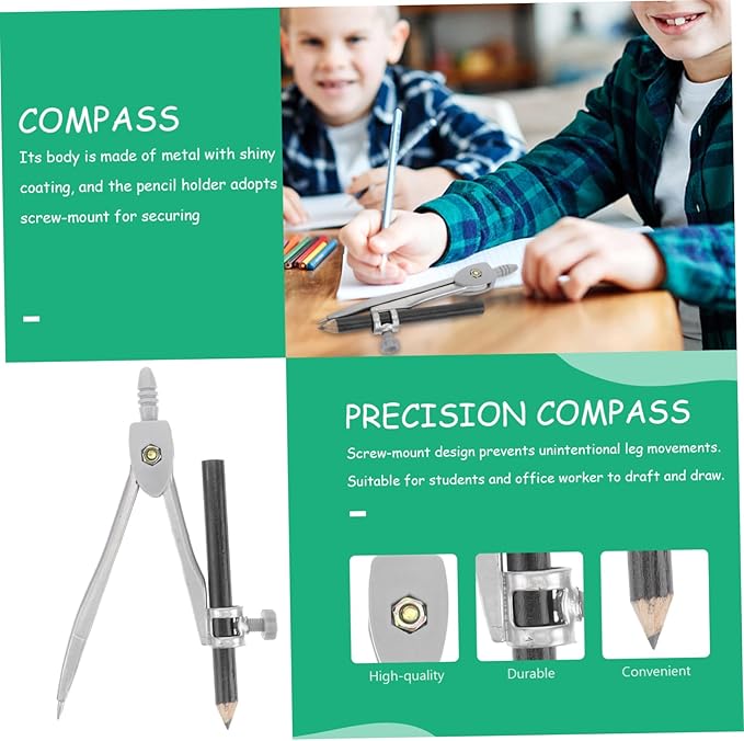 LALAFINA 2pcs Professional Geometry Compass Pencil Holder and Screw-Mount Design for Accurate Drafting Drawing and Measuring for Students and Office Use