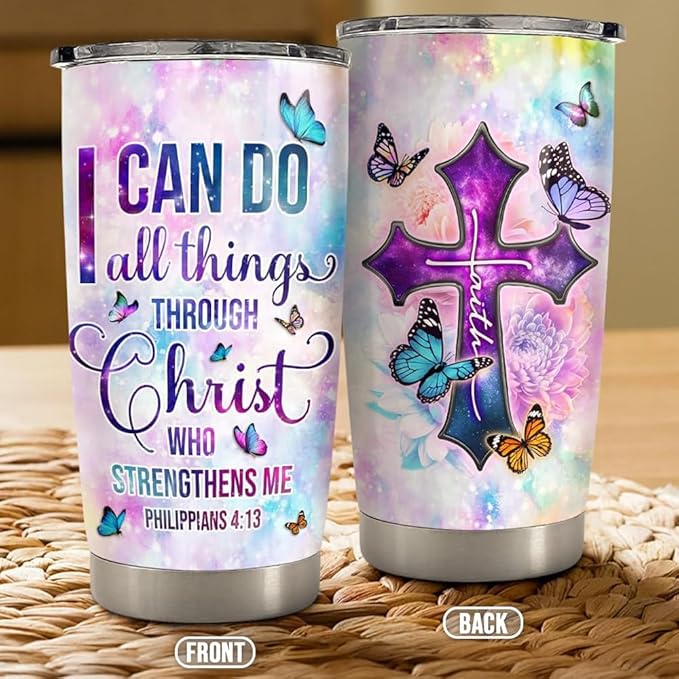 Christian Tumbler 20oz Stainless Steel Insulated Travel Mug Cup for Women Girls Inspiration Bible Verse Religious Gifts for Birthday Christmas