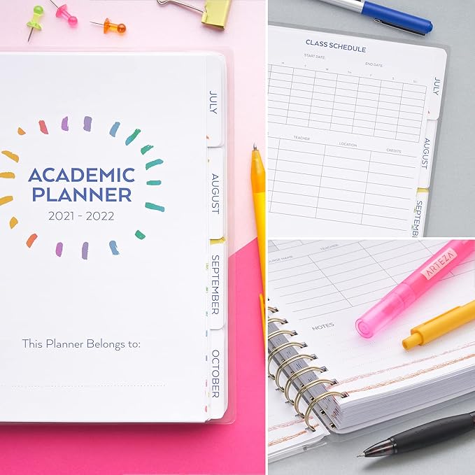 Arteza Academic Planner Bundle, Includes 9 x 7 Inches Planner, 6 x 8 Inches Lined Journal, and 2 Sticker Sheets, Office Supplies and College Essentials for Scheduling and Staying Organized