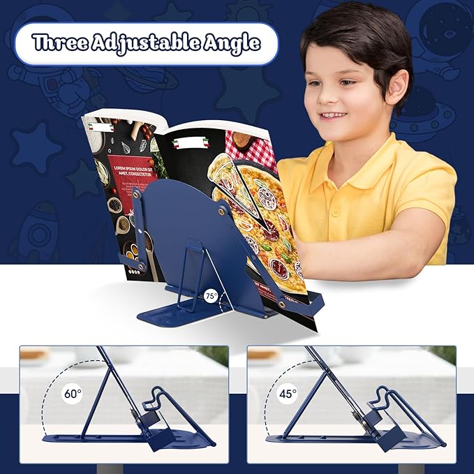 Honagu Book Stand Book Holder Metal Desk Book Stand for Reading Hands Free, Adjustable Textbooks Cookbook Documents Holder, Christmas Birthday Gifts for Girls and Boys (Rocket)