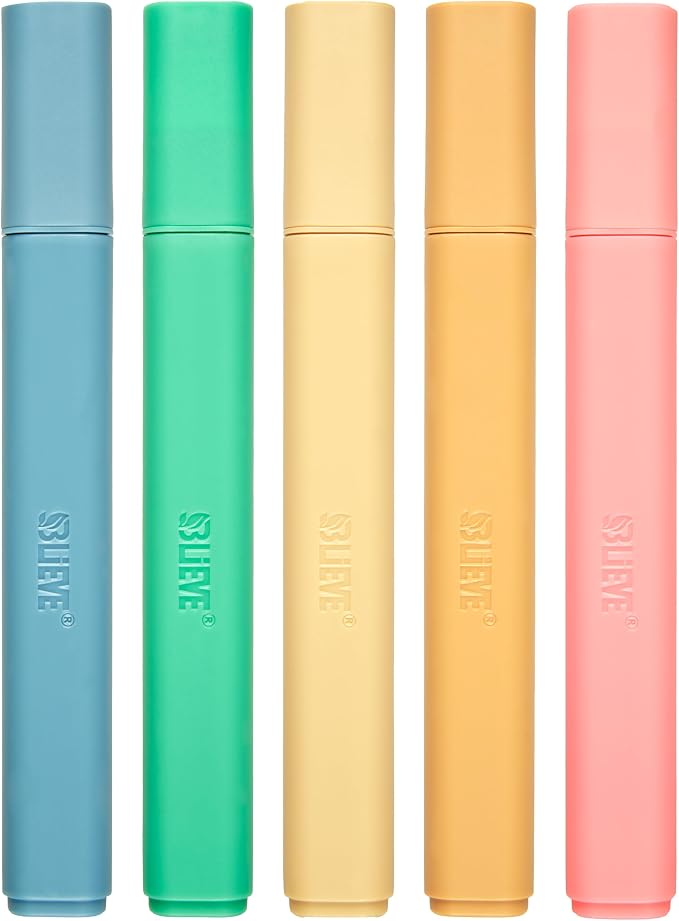 BLIEVE Bible Highlighters No Bleed Through, Chisel Tip, 5 Pack | No Smear, Quick-Dry, Aesthetic Cute Pastel Colors For Bible & Journaling (Vintage Edition)