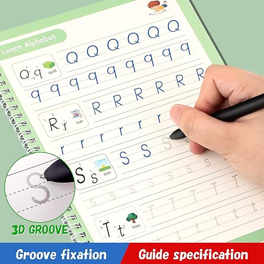 Large Magic Ink Practice Copybook for Kids, Reusable Handwriting Workbooks for Preschools, Tracing Letter Writing Book with Pen Refill and Handwriting Aid(4book+2 Pen+10 Pen Refill)
