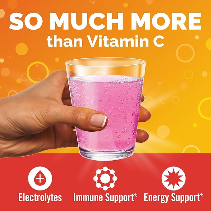 Emergen-C 1000mg Vitamin C Immune Support Powder Raspberry 30CT Includes Zinc, Manganese, 7 B Vitamins and Electrolytes for Back to School Essentials (Pack of 12)