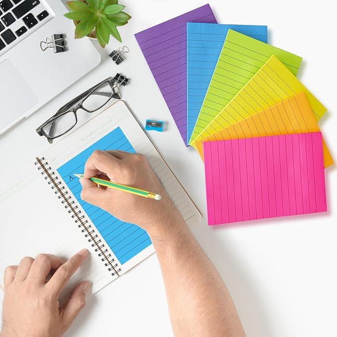 24 Pack Lined Sticky Notes 4X6 in, Self Sticky Note Pads with Lines, Large Sticky Note Memo Pad for Office, Home, School, Meeting, 50 Sheets/pad, Bright Color