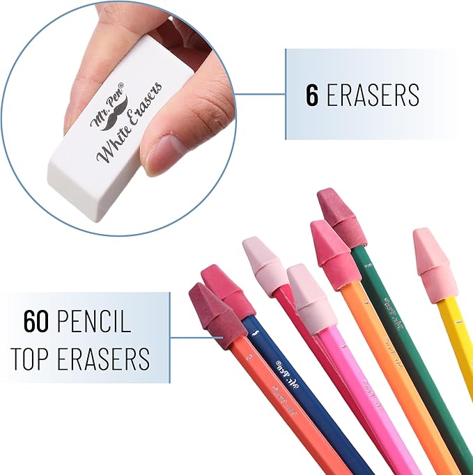 Mr. Pen- School Eraser Combination Set, 66 Pack, Pink Shades, Latex Free Erasers for School, Office, Art Sketching, Homework, Exams, Clean Smudge-Free Correction