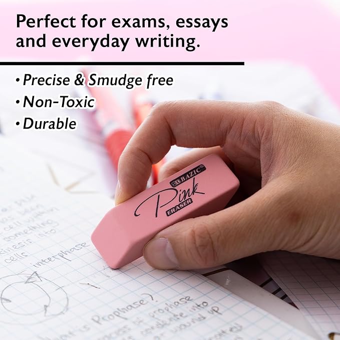 BAZIC Products Pink Erasers, 4-Pack, PVC & Latex-Free