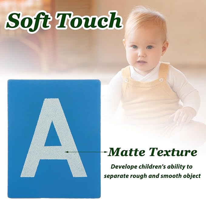 QTLCOHD Montessori Lower and Capital Case Sandpaper Letters, Tactile Letters for Preschool Learning, English Letter Language Teaching, Kindergarten & Early Childhood Development