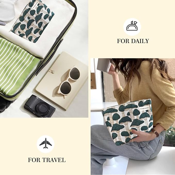 STARDW Cute Makeup Bag Organizer Cosmetic Travel Bag for Women & Girls | Canvas-Lined Makeup Pouch with Zipper, Large Capacity Travel Toiletry Bag, Aesthetic Pouches for Purse, Portable & Washable