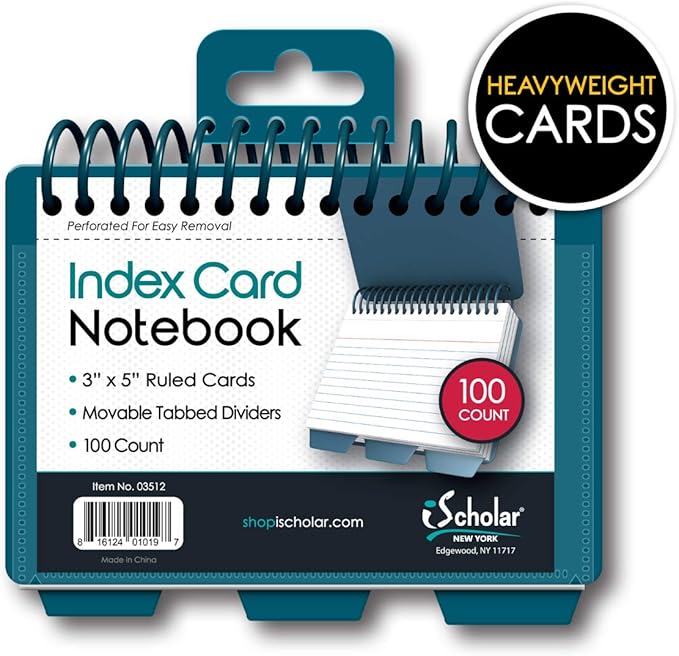 iScholar Index Card Book, Poly Wire, 3 Tabs, Color Will Vary (03512), 3x5 inches