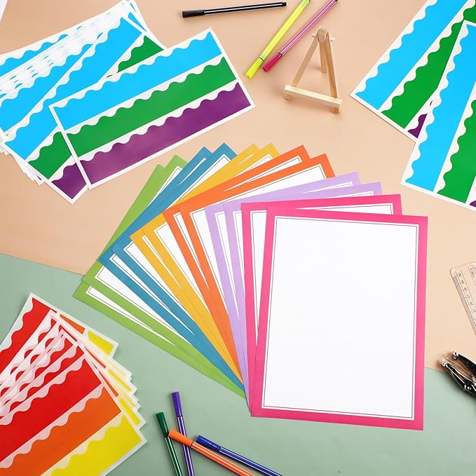 90 Pcs Science Fair Board Supplies Include 72 Trim Scalloped Bulletin Borders 18 Presentation Board Subtitles for Classroom Office Display(Neon)