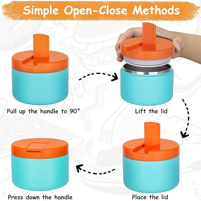 Pawtong 12oz Insulated Vacuum Food Jar with Buckle Lid Wide Mouth Soup Thermo for Hot Food Kids Leakproof Stainless Steel Lunch Container