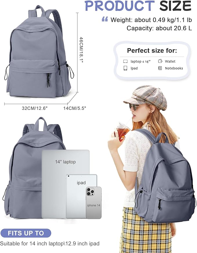 SEAFEW Blue Classic Basic Backpack for Women, Waterproof High School Bookbag, Lightweight Casual Travel Daypack, College Backpack Men, Middle School Bag for Girls Boys