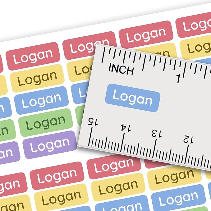 Personalized Mini Name Labels for Kids (210 Count) – Custom Waterproof Name Stickers for School, Daycare, Water Bottles, Lunch Boxes, Pencils, Supplies - Playroom Rainbow
