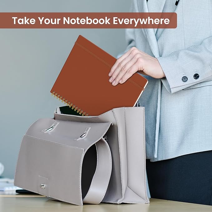 Taja Spiral Lined Notebook, 8.5"x11" Notebooks for Work, Large A4 Journal for Women & Men, College Ruled Journaling Notebook for Writing, Plastic Cover Spiral Journal, Rust Brown