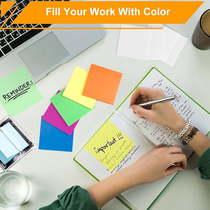 10 Pads Pop Up Transparent Sticky Notes, 500 Sheets 3x3 inch Clear See Through Translucent Sticky Notes 6 Bright Colorful Pop-Up Pads Match Post Dispenser Office School Home Supplies