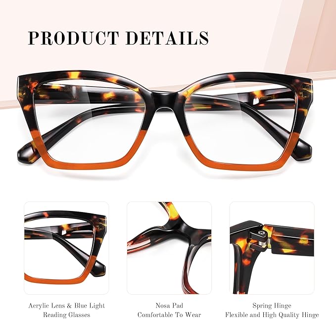 3Pack Reading Glasses for Women-Blue Light Blocking Readers Fashion Cat Eye Eyeglasses Spring Hinge