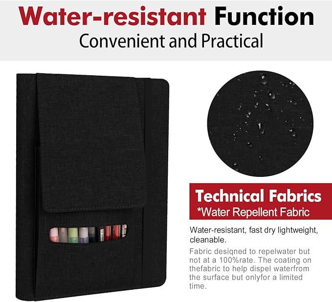 Journal Cover for Rocketbook Flip | 6"x9" Steno Pad Holder & Top Spiral Notebook Cover | Waterproof Folio with Pen Loop & File Pocket for A5, Executive Size Notebooks (Black)