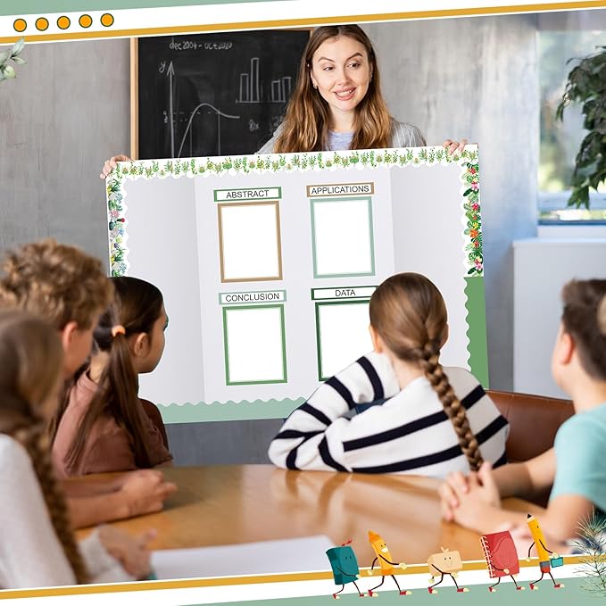 Fuyoooo 90 Pcs Science Fair Board Supplies 60 Trim Scalloped Bulletin Borders 24 Presentation Board Subtitles 6 Science Fair Titles for Classroom Display Boards (Plant)