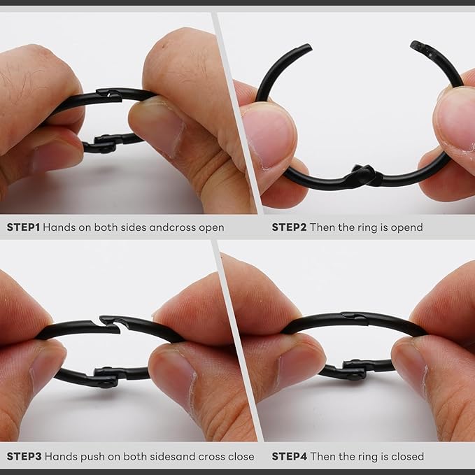 60 Pcs Binder Rings Assorted Sizes (1/2", 3/4", 1", 1-1/4", 1-1/2", 2"), Loose Leaf Binder Book Rings, Metal Index Card Rings Binder Clip Rings for Flash Cards, Key Rings, Index Cards (Black)