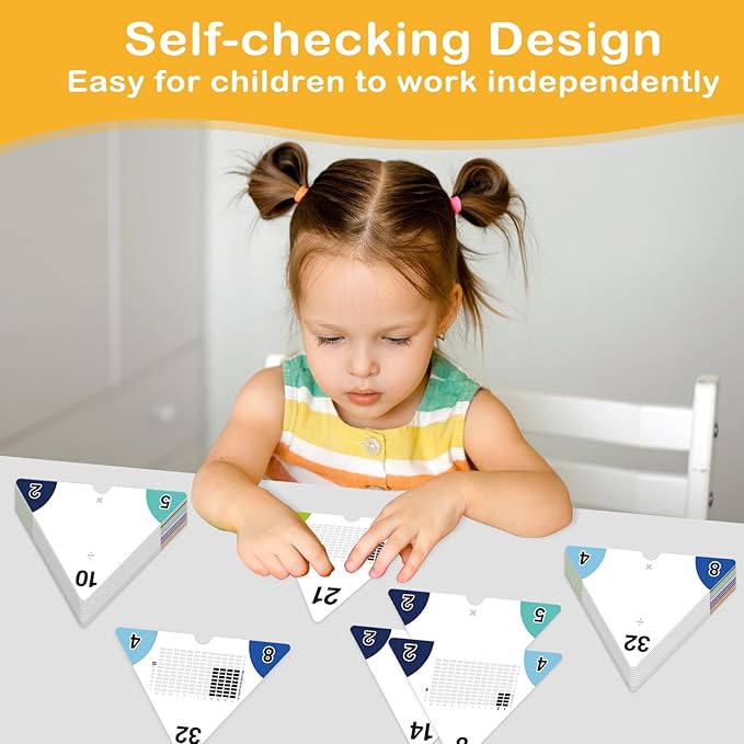 Edulok Multiplication and Division Flash Cards 0-12, Triangle Math Games Flash Cards with Times Table Chart, Math Manipulatives Flashcards for Kids Classroom Homeschool 3rd 4th 5th 6th Grade