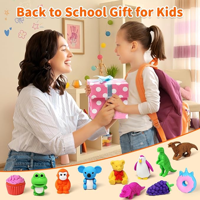 40 Pack Animal Erasers for Kids Bulk Desk Pets Classroom Prizes Treasure Box Toys for Classroom Supplies, 3D Puzzle Mini Erasers Pencil Eraser Back to School Supplies for Kids Party Favors (Random)