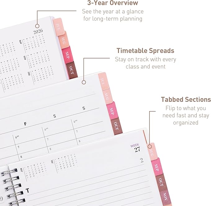Rileys Academic Planner 2026-2027, Daily, Weekly & Monthly Planner, July 2026 - June 2027, Student Notes Pages, Twin-Wire Binding, Weekly Agenda for School & Work (8 x 6-Inches, Lilac)