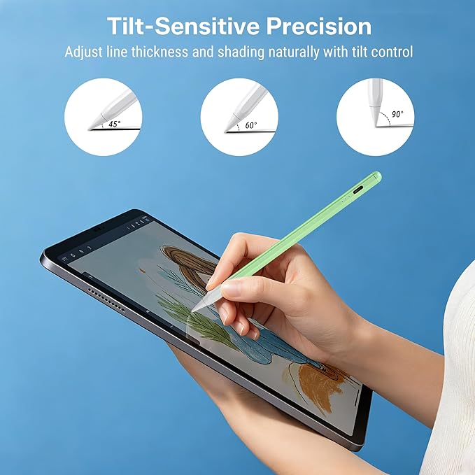 Stylus Pen for iPad 2018-2026, 2X Fast Charge Active Pencil with Tilt Sensitivity & Palm Rejection, iPad 11/10/9/8/7/6/A16, Air M4/M3/M2, Pro M5/M4, Mini 7/6/5 (Green)