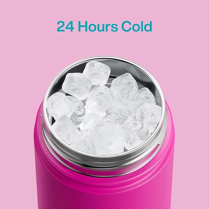 ENCOOL Insulated Water Bottle with Straw Stainless Steel Water Bottle, Leak-Proof, BPA-Free, Double Wall Vacuum Keeps Cold for 24 Hours for Sports, Travel, School (18 oz, Light Crimson)