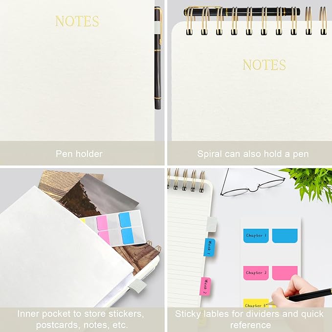 Aesthetic Top Spiral Notebook, A5 Linen Hardcover Top Bound Steno Pads, 240 Pages 100gsm Thick Lined Paper Left Handed Notebook Journal for Work, School, Church Writing - Beige, 5.9" x 8.5"