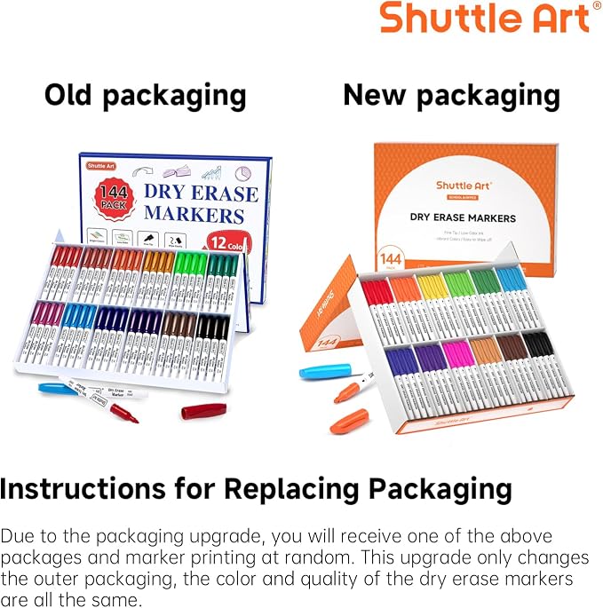 Shuttle Art Dry Erase Markers, 12 Colors 144 Bulk Pack Whiteboard Markers, Fine Point Dry Erase Markers Perfect for Writing on Dry Erase Whiteboard Mirror Glass for School Office Home (Pack of 2)