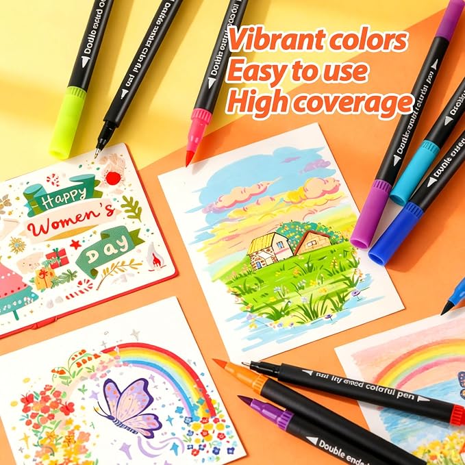 120 Colors Markers, Dual Fine & Brush Tip Coloring Markers Set, Watercolor Marker Pens, Art Drawing Supplies Marker Kit for Calligraphy, Coloring Book, Artist Adults Colors Illustrations, DIY Crafts