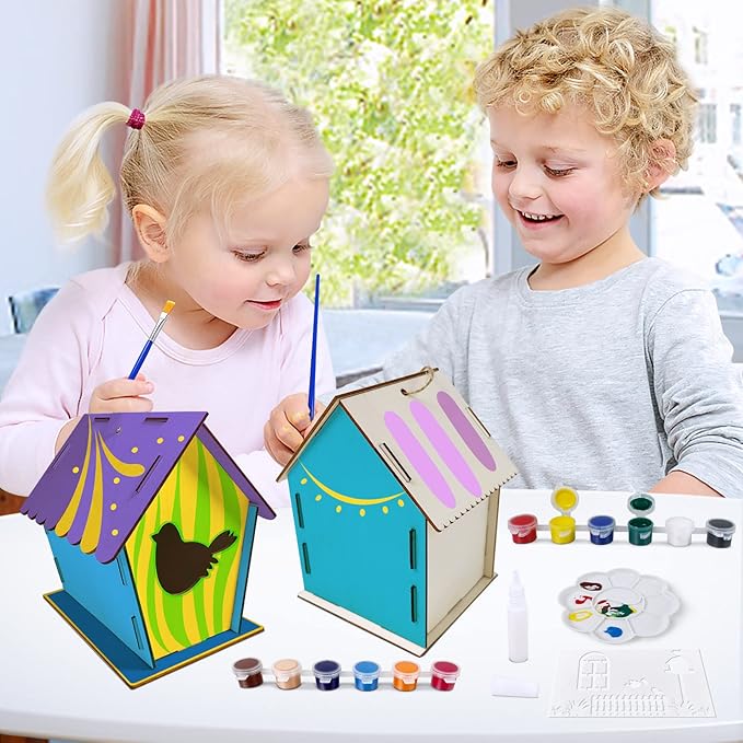 Heyzeibo 2Pack Bird House Craft Kits for Kids to Build and Paint Birdhouse, DIY Wooden Arts and Crafts Easter Gifts for Girls Boys Toddler