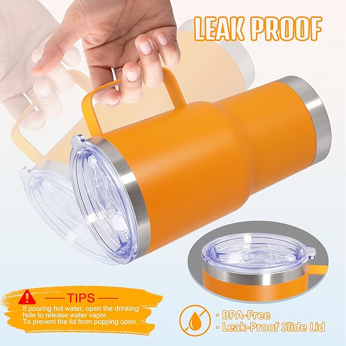 20 oz Tumbler with Handle and Lid, Stainless Steel Tumbler Insulated Travel Coffee Mug, Spill Proof Double Wall Vacuum Tumbler Cup Keep Drink Hot & Cold,Orange, 12 Pack