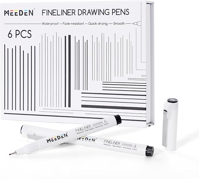 MEEDEN Micro Fineliner Drawing Pens: 0.8mm Needle Nib, 6 Pack, Black Ink