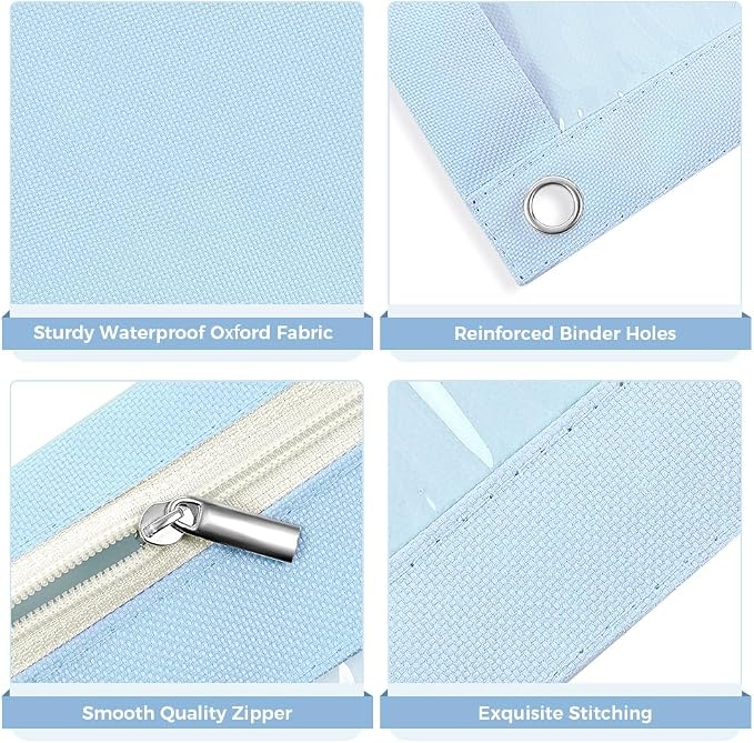 SKYDUE Pencil Pouch for 3 Ring Binder, 9.8" x 7.3" Clear Window Pencil Bag | Zipper Pencil Pouches for Girls Boys, Pencil Pouch with 3 Reinforced Grommets, Durable Organizer for School Supplies
