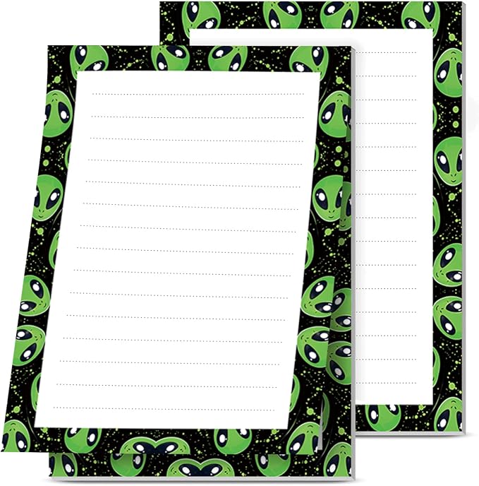 Lined Sticky Notes 4x6 in, 2 Pack Large Cute Notepads with Lines, Bright Post Memo Note Pads Big Rectangular Sticky Notes for Office Green Cute Aliens
