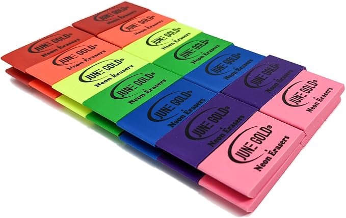 June Gold 28 Neon Colored Rubber Erasers