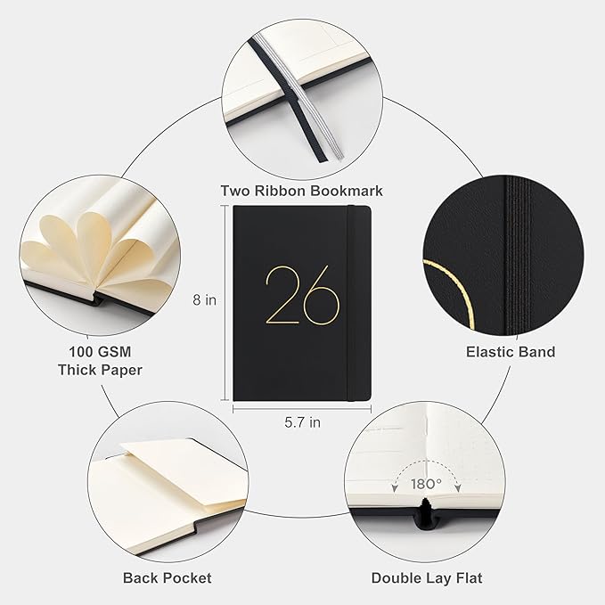 And Per Se 2026 Planner, 15 Months Hardcover Daily, Weekly & Monthly Planner, A5 size, 100GSM Thick Paper, Back Pocket, 5.7" x 8"(Black)