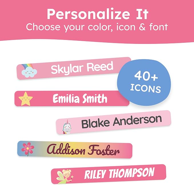 Personalized Kids Name Labels for Pencils Pink [75pcs] - Waterproof Name Stickers for School & Daycare - Pencil Custom Name Stickers - Children Name Stick On Labels for Pens (2.0”x0.3”)