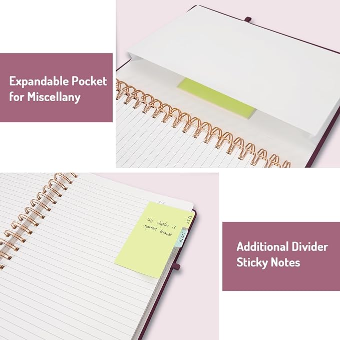 Forvencer A4 Lined Spiral Journal Notebook with 300 Numbered Pages, 11" X 8.5" Thick Journals for Writing with 100GSM Paper, Hardcover Notebooks with Contents for Work, School, Burgundy