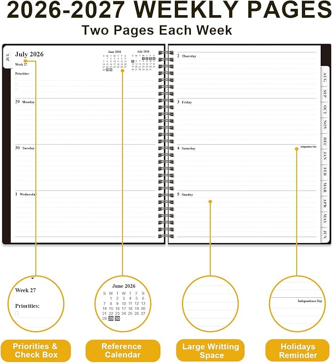 Academic Planner 2026-2027 - Weekly & Monthly Planner from July 2026 to June 2027, Agenda 2026 2027 with Inner Pocket, Elastic Band, 8.5" x 11", Black