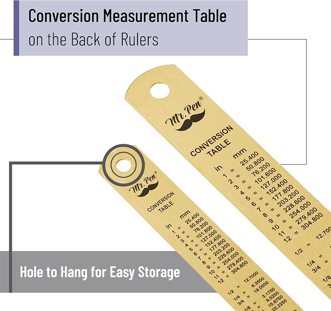 Mr. Pen- Metal Straight Edge Ruler, 2 Pack, 6" and 12", Gold