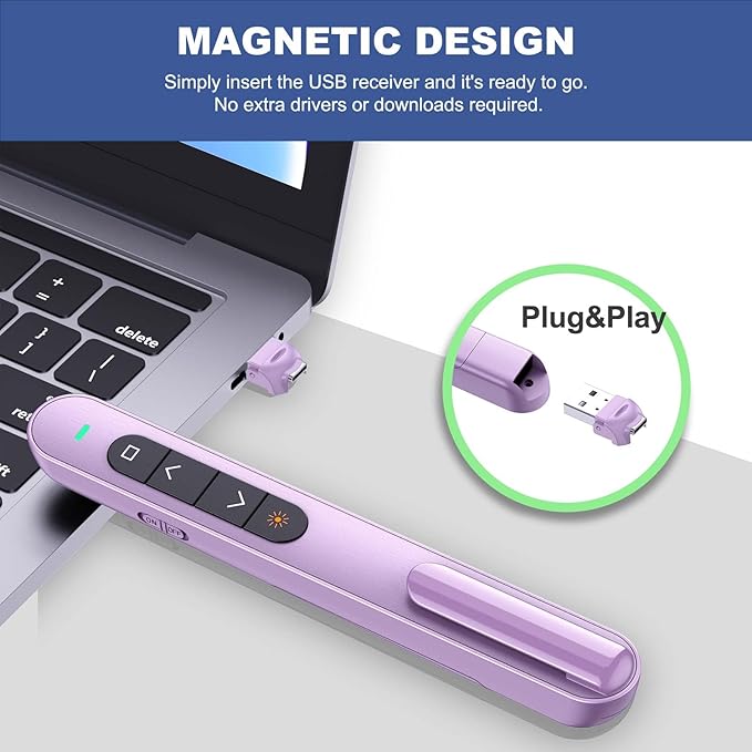 QUI 2 Pack Presentation Clicker, Hyperlink Volume Control Wireless Presenter, RF 2.4GHz USB Presentation Remote Control,PowerPoint Clicker Slide Advancer for Computer, Laptop, Mac (USB Type-c, Purple)